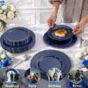 Tinybee 60PCS Blue Plastic Plates - Heavy Duty Blue Disposable Plates, Elegant Plastic Plates for Birthday, Wedding and Party Including 30 Dinner Plates 10 '' & 30 Dessert Plates 7.5 ''