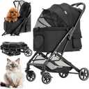 Kenyone Medium Dog Stroller, Kenyone Pet Stroller for Medium Dogs Up to 55lbs, Lightweight Aluminum Frame, One Click Folding, Large Cat Stroller with No Zip Entry, Detachable Mesh, Multiple Pockets (Black)