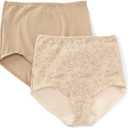 Bali Women's Shapewear Brief, Light Control Smoothing Shapewear Underwear, Tummy Control 2-Pack (3X-Large, Nude/Lace for Flowers)