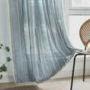 Sutuo Home Boho Curtains for Living Room 90 Inches Long, Semi-Blackout French Country Striped Linen Vintage Shabby Chic Tassels Hollow Window Treatment Bohemian Drape, 1 Panel 52" W x 90" L Blue