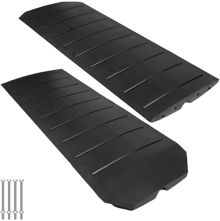 All Black Rubber Driveway Ramps 66139lbs Capacity Low Profile Car Threshold Ramp Curbside Bridge Ramps for Loading Dock, Garage, Sidewalk, Truck, Scooter, Motorcycle & Wheelchair 2 Pack