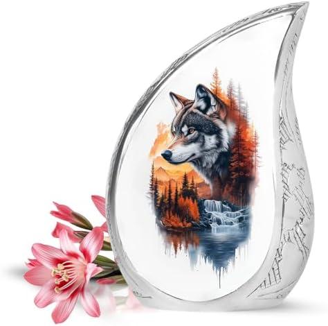 YATSKIA Mountain Wolf Mini Memorial Urns for Human Ashes Adult Mother and Father, Small Cremation Urn for Adult Ashes, (Tear Drop Urn Pack of 1, 3 Inch)