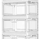 Kmiectse Clear Storage Bins with Lids, 4 Tier Plastic Bins with Wheels, Stackable Storage Bin, Closet Organizers Box for Bedroom, Living Room, Toy, 23 QT Folding Box with Magnetic door