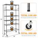 6 Tier Storage Shelves with Wheels, 2100lbs Capacity Heavy Duty Shelving Units, 14x36x75inch Adjustable Metal Shelf Wire Shelving Rack for Garage, Kitchen, Office, Black
