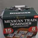 Queensell Mexican Train Dominoes Set Double 15 for Adults and Family, Mexican Train Double 15 Dominoes Set Colored Dot - 136 Tiles, 9 Trains, Wooden Hub, Aluminum Case (Double 15)
