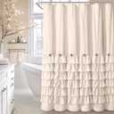 NDDYCU Ruffle Farmhouse Shower Curtain, Cream Vintage Shower Curtains for Bathroom Fabric Cute Rustic Cloth, 72" W X 72" L Inch
