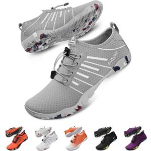 SIMARI Water Shoes for Women Men - Barefoot Quick-Dry Aqua Socks | Lightweight Swim Shoes for Surfing, Swimming, Beach Sports, Kayaking, Diving | Non-Slip Design (1v-print Gray, 8 Women/6 Men)