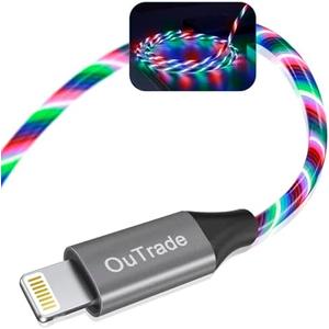LED iPhone Charger Cord Light Up Lightning Cable | MFi Certified Apple Charger | Cool USB Fast Charging for iPhone 12 11 Pro Max XR X SE 8 Plus, iPad iPod and More (Multicolored, 6ft)