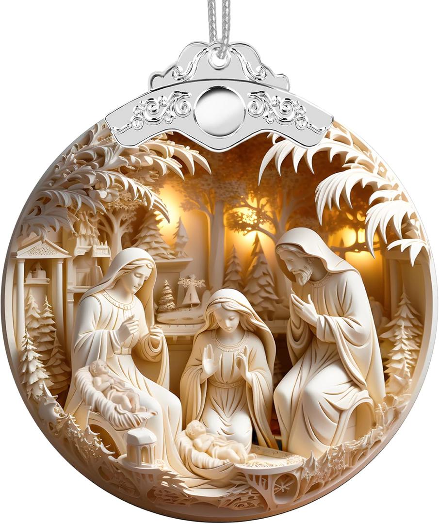 Christmas Ornaments 2025 Faux Stained Glass Effect, Christmas Tree Ornaments Dated, Acrylic Suncatcher Gifts Exchange, Unique Suncatcher Xmas Stocking Stuffers for Women, Men (Nativity Scene)