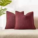 JUSPURBET 22x22 Throw Pillow Covers Set of 2 Decorative Pillow Covers for Couch Sofa Bed Cozy Boucle Textured Cushion Covers Cases with Invisible Zipper for Living Room Home Decor,Burgundy