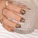 LOVFUL Press on Nails Rainbow Luxe | Handmade with Full Covered Crystals | Reusable Full Cover Nails | Square Short 0.8 in | K21(YH482)-M