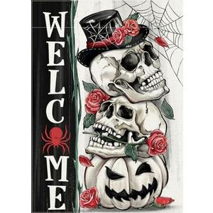 Covido Welcome Halloween Gothic Skull Decorative Garden Flag, Spooky Jack O Lantern Pumpkin Skeleton Yard Outside Decorations, Rose Flower Spider Web Outdoor Small Home Decor Double Sided 12 x 18,2pcs