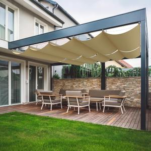 4'W X 12'L Retractable Sun Shade Canopy, Pergola Sliding Cover high-Density Polyethylene Fabric, Wave Shade sail for Patio Garden Backyard Deck Trellis, Beige