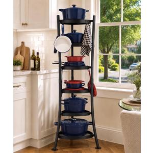 KES 264 Lbs Capacity Freestanding Pot Rack, 6-Tier Cast Iron Cookware Stand with 6 Hooks, Pots and Pans Storage Tower for Kitchen, Stable Base, Anti-tip Strap & Floor Protectors Black, KUR531S6-BK