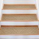 15 Pack 8 "X 30" Non-Slip Carpet Stair Treads for Indoor Wooden Steps, Made of Polyester and Reusable Adhesive, Suitable for Kids Elders and PetsBeige Lines