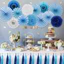 Blue Party Decorations Hanging Paper Fans Pom Poms Flowers Tissue Tassel Garland for Elephant Shark Theme Kids Birthday Baby Shower Graduation