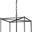 Black Chandelier Farmhouse Chandelier for Dining Room, 12.6" Lantern Pendant Light Fixtures 4-Light Square Foyer Chandelier Adjustable Pendant Lighting for Kitchen Island Hallway