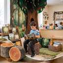 Leinuosen 4 Pcs Tree Stump Stool Round Throw Pillows Wood Floor Cushions for Classroom Tree Stump Flexible Seating with Wood Grain Print for Classroom Reading Corner Playroom Woodland Nursery Decor, 11 x 7.9 inches