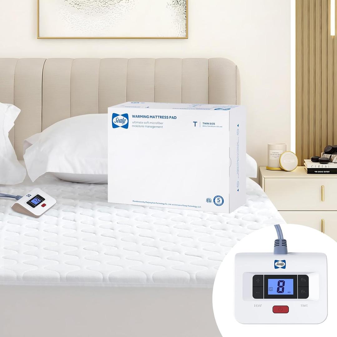 Sealy Heated Mattress Pad Twin Size, Luxury Quilted Electric Bed Warmer with 10 Heat Settings & Auto Off 1-12 Hours | Fit Up to 15" Deep Pocket | ETL Certified | Machine Washable