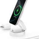 Belkin MagSafe Charger Compatible, 2-in-1 Qi2 Wireless Charging Station 15W, Convertible Charger for iPhone 17, Apple Watch, AirPods, Pixel 10, Portable Phone Stand for Travel w/ 30W Adapter - White