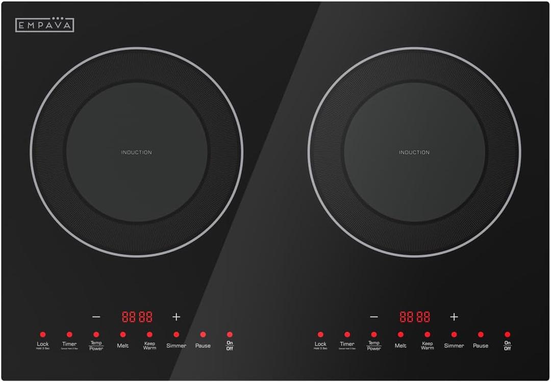 Empava Double/Dual Induction Cooktop 2 Burner, Shatter-proof Flat Glass Top, 18 Levels from 120F to 460F, 3 Preset Mode, Bulit-in/Countertop, 110~120 Volt Plug in Electric Stove for Kitchen, RV