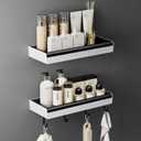 Plastic Wall Mount Shower Shelf, Adhesive Shower Caddy, No Drilling Hang Walls, with Self Adhesive Tape, for Bathroom, Kitchen, Living Room (Black, 2pcs)