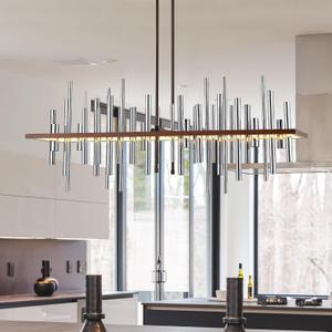 Rectangular Modern Industrial Chandelier for Dining Room, LED Pendant Light Fixture for Kitchen Island Over Table 1.2 M(47In),Chrome
