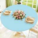 Moosfor Round Spandex Tablecloth, Elastic Fitted Waterproof Tablecloths for 45"-56" Tables, Stretch Washable Picnic Table Cover for Camping, Dining, Indoor and Outdoor, Baby Blue