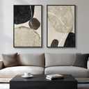 Large Framed Neutral Abstract Wall Art Set of 2, Modern Black Beige Brown Canvas Prints Paintings Artwork for Walls, Minimalist Stone Shape Pictures for Living Room Dining Bedroom Wall Decor 24x36 In