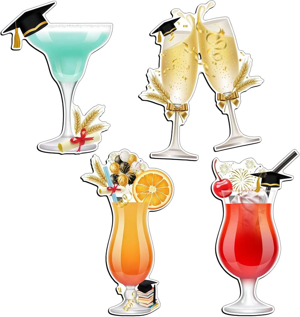 2 x Konohan 4 Pcs 2026 Graduation Cocktail Cruise Door Decorations Graduation Magnetic Car Magnets Book Academic Cap Diploma Drink Magnets Cruise Must Haves for Carnival Stateroom Door Refrigerator