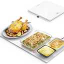 FEPPO Electric Warming Tray with Independent Temp Control, 31"x15" Glass Surface Warming Mat for Food, 10 Temp Settings and Timer, 2-in-1 Food Warmers for Parties Buffet