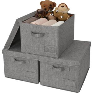 GRANNY SAYS Storage Bins with Lids, Linen Closet Organizers and Storage Baskets for Shelves, Storage Containers for Closet Organization, Large Bins for Storage, Dark Gray, 3-Pack