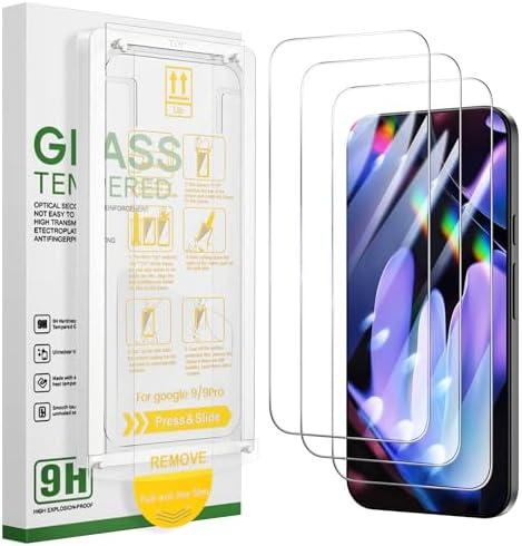 Caka 3-Pack Screen Protector for Google Pixel 10ProXL/Pixel 10Pro/Pixel 10/Pixel 9ProXL/Pixel 9Pro/Pixel 9/Pixel 9A - Easy Installation Tempered Glass Film with Pull Strip Alignment Frame