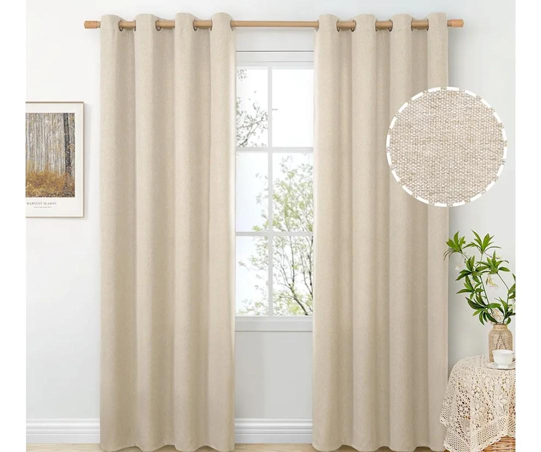 BGment Oatmeal Linen Curtains 84 Inch Length 2 Panels Set for Living Room, Sand Semi Sheer Drapes Light Filtering No See Through Window Treatments with Grommet for Bedroom, Each 52 Inch Wide