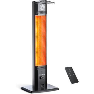 42 INCH Outdoor Patio Heater, 9 Heat Levels & 9 Hour Timer, 1500W, 1S Instant Heat, Infrared Heater with Child Safety Lock, IP65 Waterproof, Tip-Over for Outdoor Indoor Use, Black