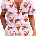 KYKU Men's Casual Button-Down Shirts Hawaiian Shirt Short Sleeve Beach Clothes with Pockets (Pink, XXXL)