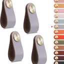 4 Pack Leather Drawer Pulls Gray Cabinet Handles Single Hole Dresser Knobs Cabinet Door Handle, Faux Leather Pulls for Dresser, Closet, Kitchen Cupboard (Single Hole, Gray)