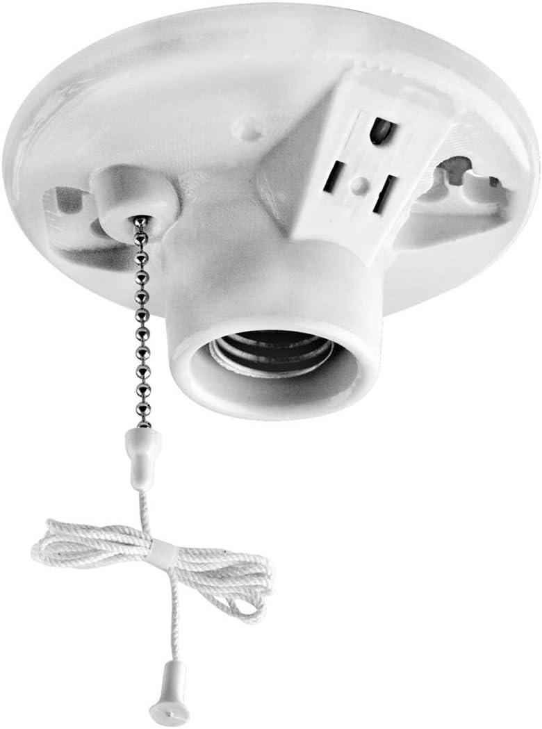 Leviton One-Piece Glazed Porcelain Outlet Box Mount, Incandescent Lampholder, Pull Chain, Top Wired, 9726-C, White