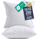12 x 12 in Throw Pillow Inserts, Set of 2, Firm and Fluffy Decorative Down Alternative Pillows with Polyester Fiber, Square White Cushion , for Indoor Bed Couch Sofa and Living Room