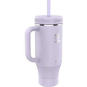 Takeya Stainless Steel Tumbler with Handle and Straw (40 oz, Vivacity Purple) - Insulated Water Bottle with Straw for Water & Iced Beverages
