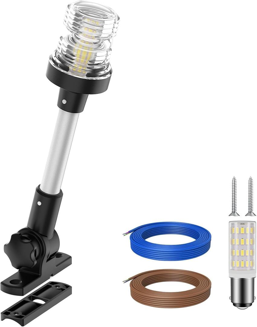 Obcursco Boat Stern Lights, 2NM 360 LED Anchor Light, IP67 Waterproof Bimini Top Lighting, Fold-Down White Navigation Lighting for Pontoon, Marine, Yacht, and Fishing Boats(9'' Vertical Swing) Obcursco Boat Stern Lights, 2NM 360 LED Anchor Light, IP67 Waterproof Bimini Top Lighting, Fold-Down White Navigation Lighting for Pontoon, Marine, Yacht, and Fishing Boats(9'' Vertical Swing)
