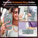 for iPhone 15 Pro Max Case 6.7 Inches 360Rotatable Magnetic Ring Invisible Stand,[Compatible with Mag-Safe] Military Shockproof Frosted Translucent Case,Cyan