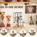 Pinzoveco Wooden Baseball Drip Necklace Organizer Holder,3 Tier Baseball Display Stand with 14 Hooks, Championship Ring Display Holder, Sports Ring Holder, Necklace Baseball Display Gift