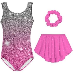 Idgreatim Girls Gymnastic Leotard Ballet Dance Dress Outfit with Removable Skirt Hair Scrunchie Combo, Size 7Y