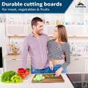 Wooden Cutting Board Set of 3 Acacia Wooden Cutting Boards for Kitchen Design with Holder to Home Decor, Kitchen Gadgets for Cooking, Serving, Camping and Charcuterie Boards, Includes Grinder