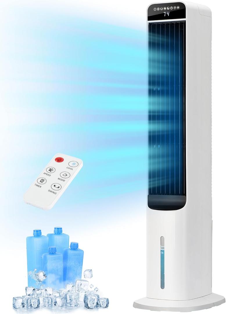 MEPTY 3-IN-1 Evaporative Air Cooler, 41inch Cooling Fans that Blow Cold Air with 120 Oscillation, 12H Timer,3 Speeds, Portable Swamp Cooler for Bedroom Office, Windowless Portable Air Conditioners