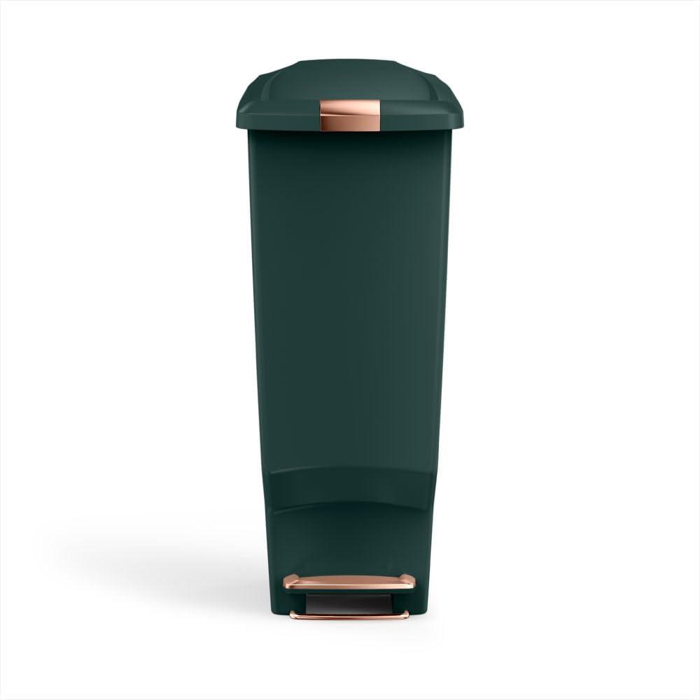 simplehuman Slim Step Can, 40L / 10.6 Gallon Space-Efficient Kitchen Trash Can, Studio Edition, Pet-Proof Slide Lock, 150,000-Step Pedal, Wheels, Hunter Green Plastic