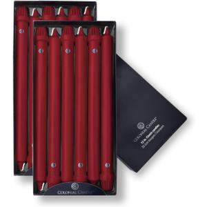 Colonial Candle Unscented Taper Candle, Classic Collection, Traditional Cranberry, 12 In, Pack of 12 - Up to 10 Hours Burn