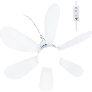 Silent USB Powered Ceiling Fan with Light, Small Plug in Ceiling Fan Mini Hanging Fan with Light for Camping Cruising RV Tent Canopy Room Bed Indoor
