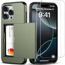 Benbenjaytek for iPhone 16 Pro Wallet Case with Card Holder + 2 Tempered Glass Screen Protector Protective Shockproof Hidden Card Slot Slim Case Women Men iPhone 16 Pro 6.3″ 2024 (Deep Green)